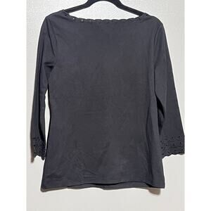 NWT Talbots Black‎ Eyelet Top Cotton Mix Small